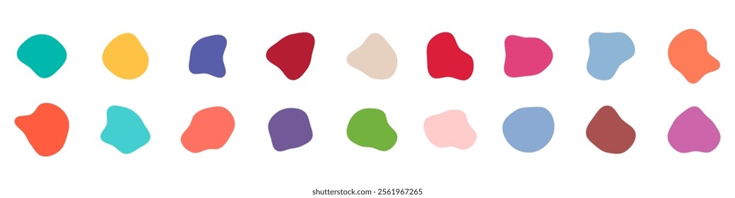 Organic colorful blob shapes. Round abstract organic shape collection. Pebble, drops and stone silhouettes. Random abstract liquid organic irregular blotch shapes.