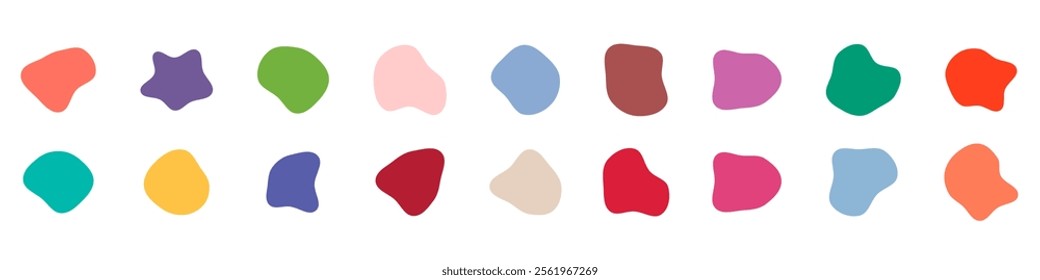 Organic colorful blob shapes. Round abstract organic shape collection. Pebble, drops and stone silhouettes. Random abstract liquid organic irregular blotch shapes.