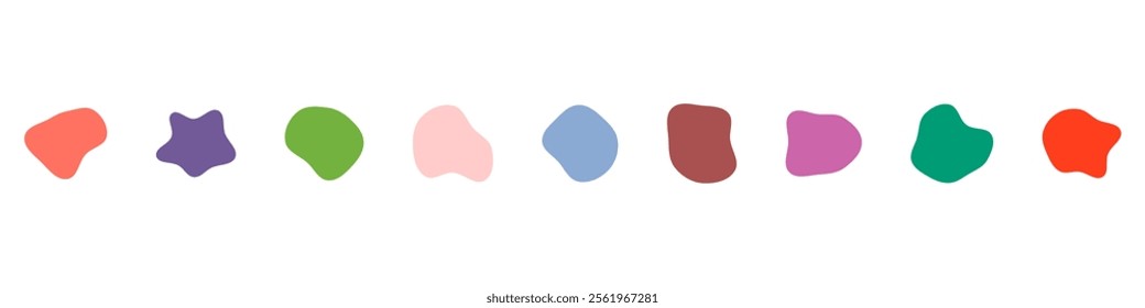 Organic colorful blob shapes. Round abstract organic shape collection. Pebble, drops and stone silhouettes. Random abstract liquid organic irregular blotch shapes.