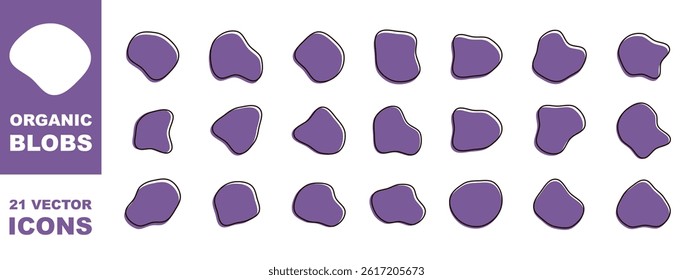 Organic colorful blob shapes. Round abstract organic shape collection. Pebble, drops and stone silhouettes.