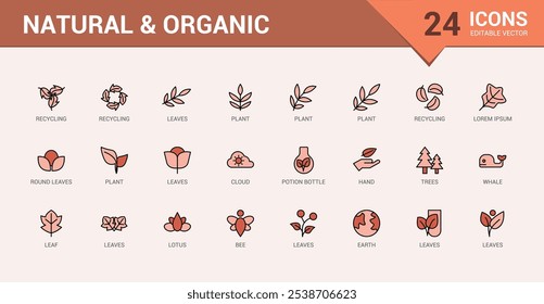 Organic colorido conjunto de ícones de linha. Contém ícones como parabeno, tóxico, alimento, planta, ecologia, mineral, alérgeno. Design de ícones isolados. Ícone de vetor editável e ilustração.