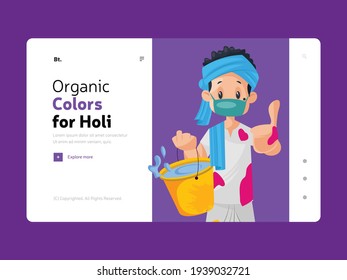 Organic colors for holi landing page template. Vector cartoon illustration.