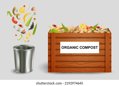 Organic Compost Vector Illustration. Bio Waste Decomposition Into Fertilizer. Food Garbage Recycle Concept. Biodegradable Rubbish Composting