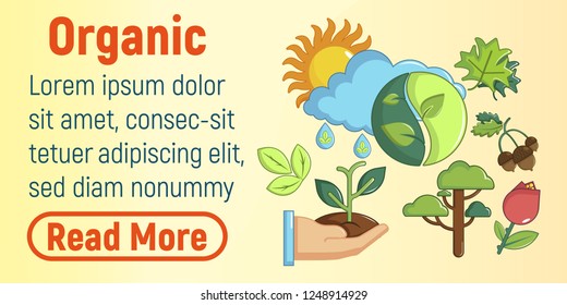 Organic concept banner. Cartoon banner of organic vector concept for web, giftcard and postcard