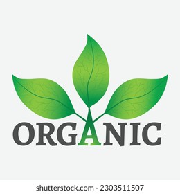Organic concept or logo. Green leaves on a tree with organic text on a white background.