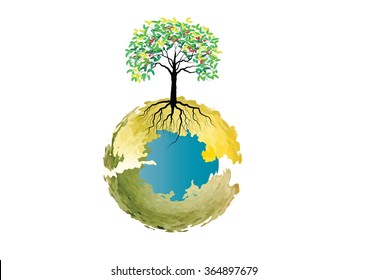 Organic concept for nature  or Eco system for symbol or background tree with root and earth