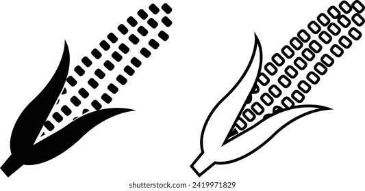 Organic corn vector icon set isolated on transparent background, pearl millet, agriculture, wheat, barley, maize, timothy grass, buckwheat. Editable Stroke, corn icon for website design and mobile,