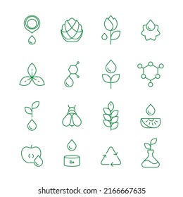 Organic cosmetic icon. Natural skincare eco friendly cream liquid mineral products garish vector templates set isolated