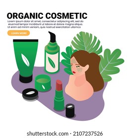 Organic cosmetic isometric 3d vector concept for banner, website, illustration, landing page, flyer, etc.