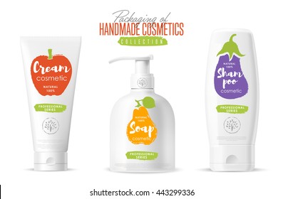 Organic cosmetic package brand template, body care product. Oil, lotion or soap, shampoo, hand cream. 
