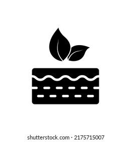 Organic Cosmetic Product for Skin Care Silhouette Icon. Natural Eco Cream Pictogram. Skin and Leaves Organic Dermatology Concept Black Icon. Isolated Vector Illustration.