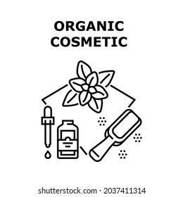 Concepto de Icono del Vector Cosmético Orgánico. Líquido Aromático Esencial Y Cosmético Orgánico Preparado A Partir De Ingredientes Naturales De Hierbas Con Herramienta Profesional De Madera. Cosmetología de belleza Ilustración negra