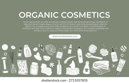 Organic cosmetics background for eco store. Organic banner template for skin care design.