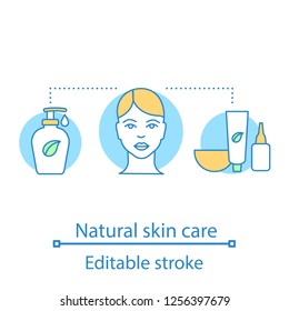 Organic cosmetics concept icon. Natural skin care. Eco beauty products. Skincare idea thin line illustration. Vector isolated outline drawing. Editable stroke