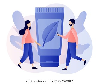 Organic cosmetics concept. Natural organic cosmetic product in tubes for skincare and hair care. Modern flat cartoon style. Vector illustration on white background