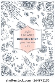 Organic Cosmetics frame. Natural cosmetics background. Vector illustration