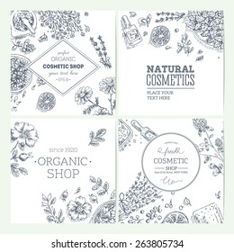Organic cosmetics frames collection. Natural cosmetics background. Vector illustration