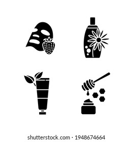 Organic cosmetics glyph icons set. Natural Make up. Thin line customizable illustration. Contour symbol. Vector isolated outline drawing.