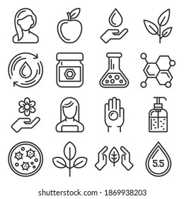 Organic Cosmetics Icons Set on White Background. Vector