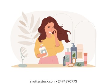 Organic cosmetics isolated concept vector illustration. Organic personal care cosmetics, makeup products, natural clean ingredient, beauty industry, skin treatment, paraben free vector concept.