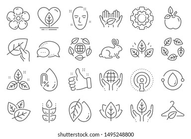 Organic Cosmetics Line Icons. No Alcohol Free, Synthetic Fragrance. Slow Fashion, Sustainable Textiles Icons. Fair Trade, Eco Organic Cosmetics. Gluten Free, Animal Testing. Line Signs Set. Vector