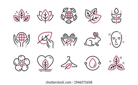 Organic cosmetics line icons. Slow fashion, synthetic fragrance, fair trade. Sustainable textiles, animal testing, eco organic icons. Linear set. Linear set. Quality line set. Vector