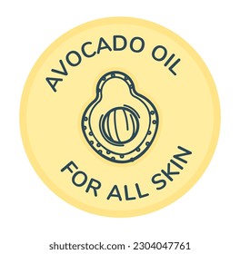 Organic cosmetics and products for dieting. Isolated avocado oil for all skin types, treatment and care. Promotional banner or logotype, logo or label, emblem for package. Vector in flat style