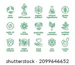 Organic cosmetics symbols. Beauty eco pictogram, vegan icons. Label no preservatives and no chemicals in makeup products, natural tidy vector badges