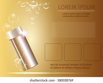 Organic cosmetics vector background. Bottle with cosmetic product. Suitable for illustration skin care, moisturizers, eco products.