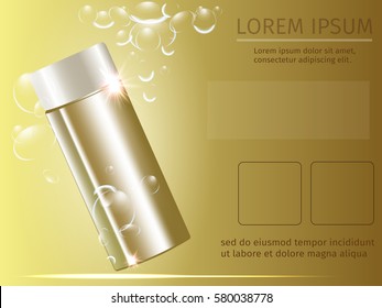 Organic cosmetics vector background. Bottle with cosmetic product. Suitable for illustration skin care, moisturizers, eco products.