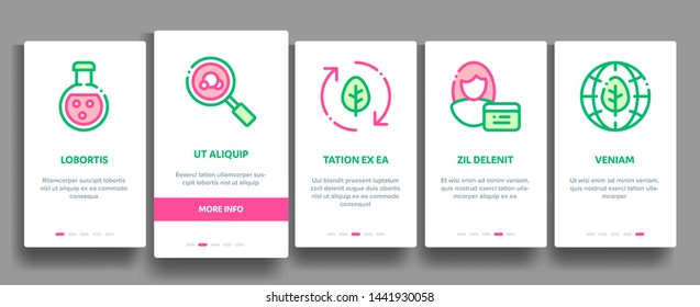 Organic Cosmetics Vector Onboarding Mobile App Page Screen. Organic Cosmetics, Natural Ingredient Linear Pictograms. Eco-friendly, Cruelty-free Product, Molecular Analysis, Scientific Illustration