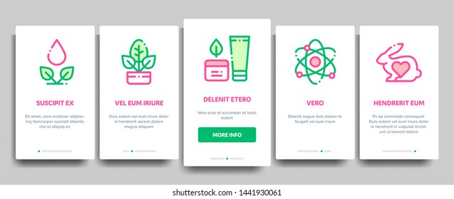 Organic Cosmetics Vector Onboarding Mobile App Page Screen. Organic Cosmetics, Natural Ingredient Linear Pictograms. Eco-friendly, Cruelty-free Product, Molecular Analysis, Scientific Illustration