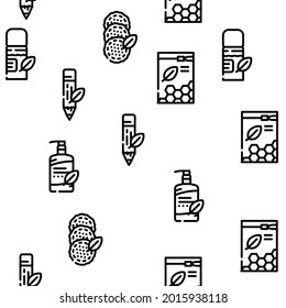 Organic Cosmetics Vector Seamless Pattern Thin Line Illustration