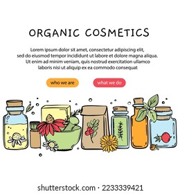 COSMÉTICA ORGÁNICA CONCEPTO WEB Farmacéuticos Online Store Marketplace Comercialización Pedidos Y Venta De Productos Médicos Mano Dibujar Cartel de Esbozo de Ilustración Vector Dibujado