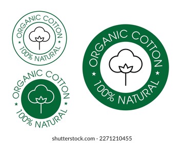 organic cotton, 100% natural vector icon, green in color