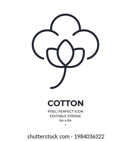 Organic Cotton Flower Editable Stroke Outline Icon Isolated On White Background Flat Vector Illustration. Pixel Perfect. 64 X 64.