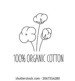 Organic cotton handwritten sign for eco friendly, natural labels for print packaging biodegradable, sustainable products. Vector stock illustration isolated on white background for tag. EPS10