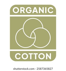 Organic cotton icon, 100 natural bio and eco product vector logo. 100 percent organic cotton tag for textile clothes, colorvegan cosmetics and sanitary pads or cosmetic ingredients