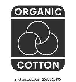 Organic cotton icon, 100 natural bio and eco product vector logo. 100 percent organic cotton tag for textile clothes, colorvegan cosmetics and sanitary pads or cosmetic ingredients