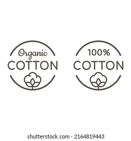 Organic cotton line vector label. Fabric and textile material badge.