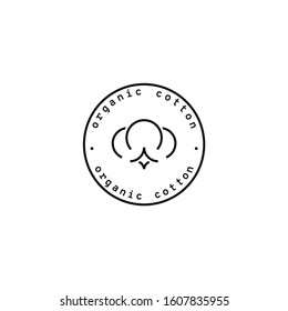 Organic cotton. Logo. Eco-friendly. Rubber stamp. Outline style. Isolated cotton on white background  