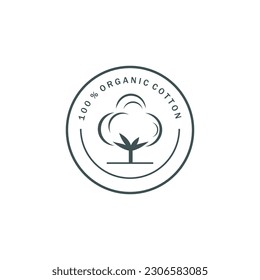 Organic Cotton Logo Icon. 100% Cotton Material Symbol.