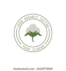 Organic Cotton Logo Icon. 100% Organic Cotton Symbol. Logo for cotton plantations, industries,business,textile,clothing and beauty,vector