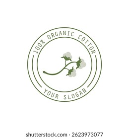 Organic Cotton Logo Icon. 100% Organic Cotton Symbol. Logo for cotton plantations, industries,business,textile,clothing and beauty,vector