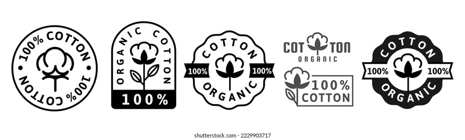 Organic Cotton Round Icon, Sticker. Stamp set.