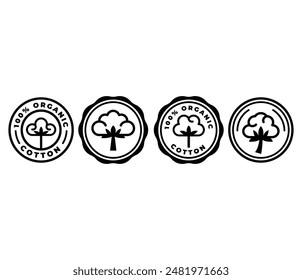 organic cotton symbol sign badge round shape cirlce icons vector design black white color illustration template