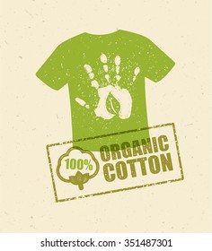 Organic Cotton T-shirt Creative Eco Green Vector Design Concept On Craft Paper Background