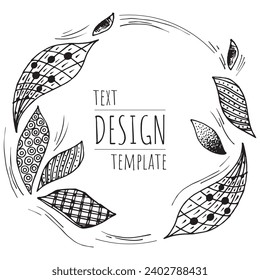Organic creative template border. Natural floral green minimal background with organic shapes and abstract leaves and lines
