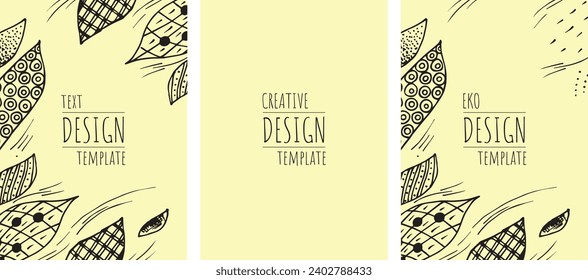 Organic creative template border. Natural floral green minimal background with organic shapes and abstract leaves and lines