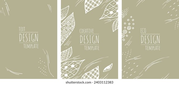 Organic creative template border. Natural floral green minimal background with organic shapes and abstract leaves and lines